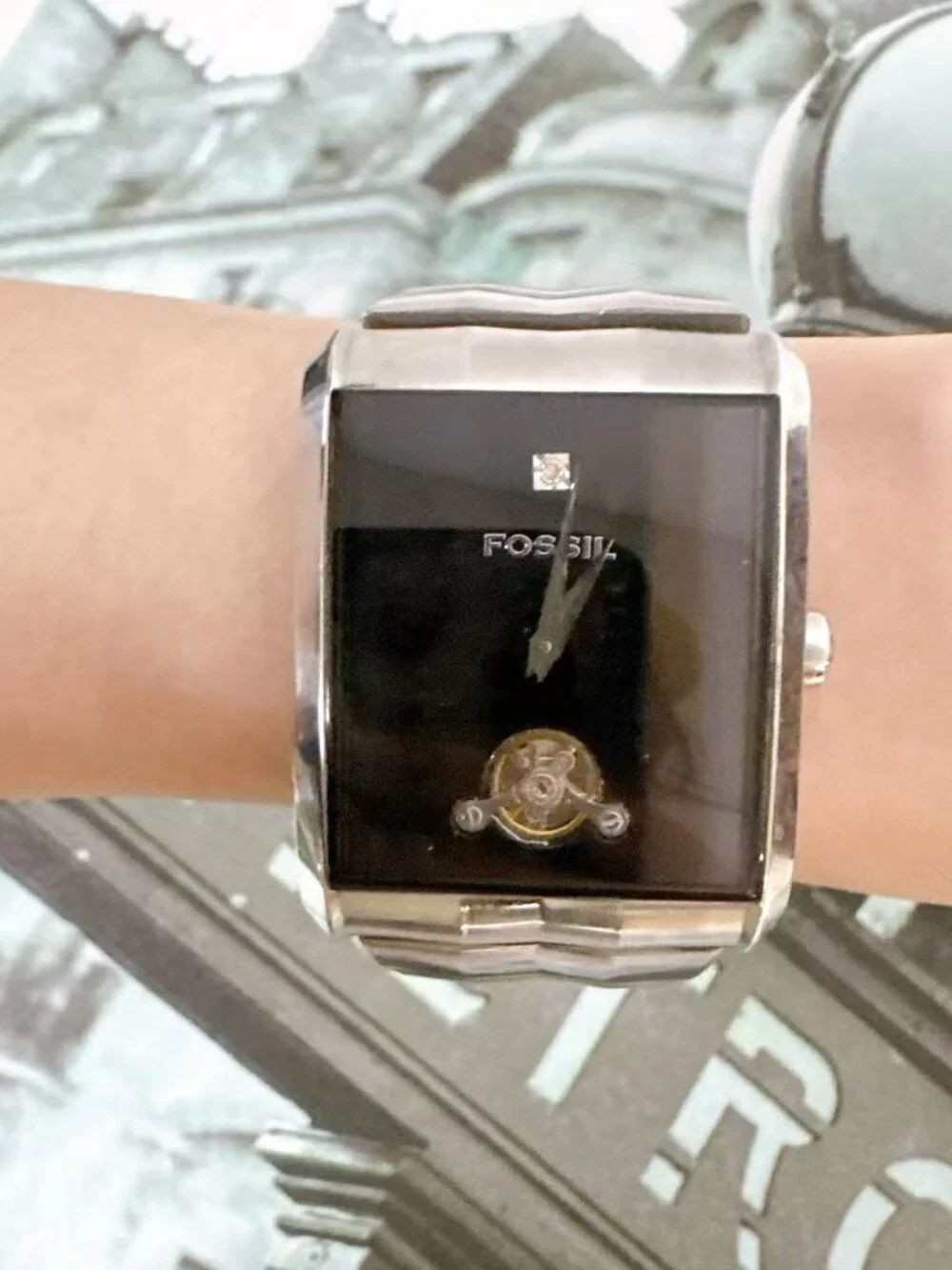 Fossil Twist Arkitekt ME1018 Rectangular Stainless Steel Black Dial Watch